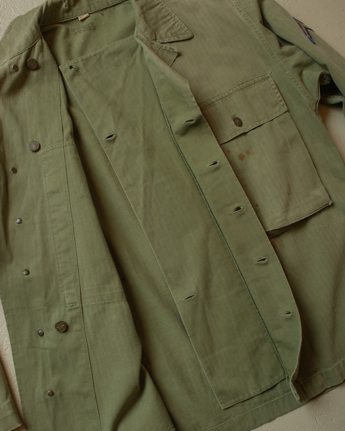 1940s WW2 US Army HBT Shirt green (Gas Flap) - XL