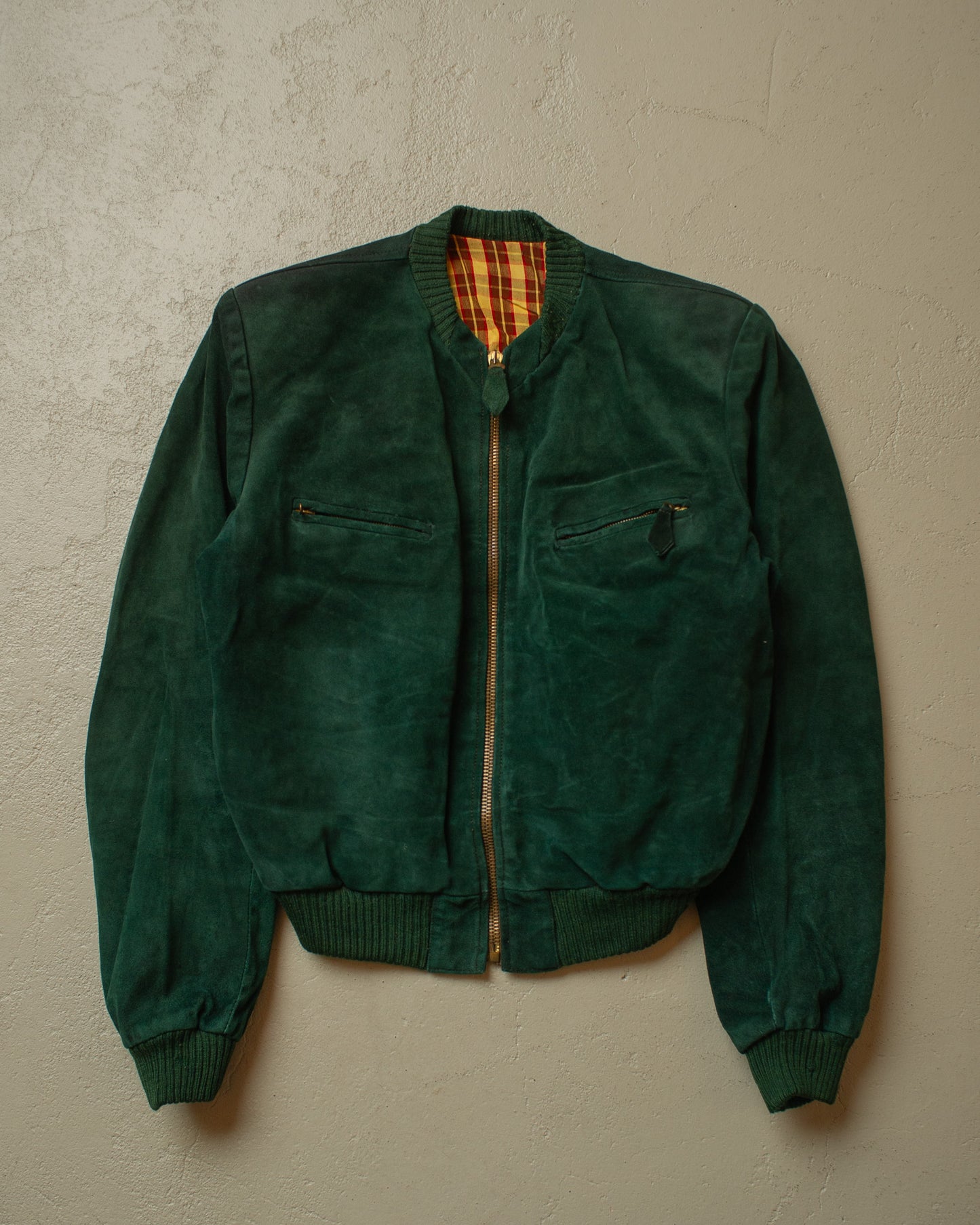 1930s/40s Suede Leather Sports Jacket green - S/M