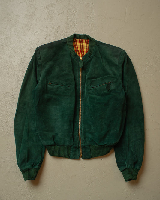 1930s/40s Suede Leather Sports Jacket green - S/M