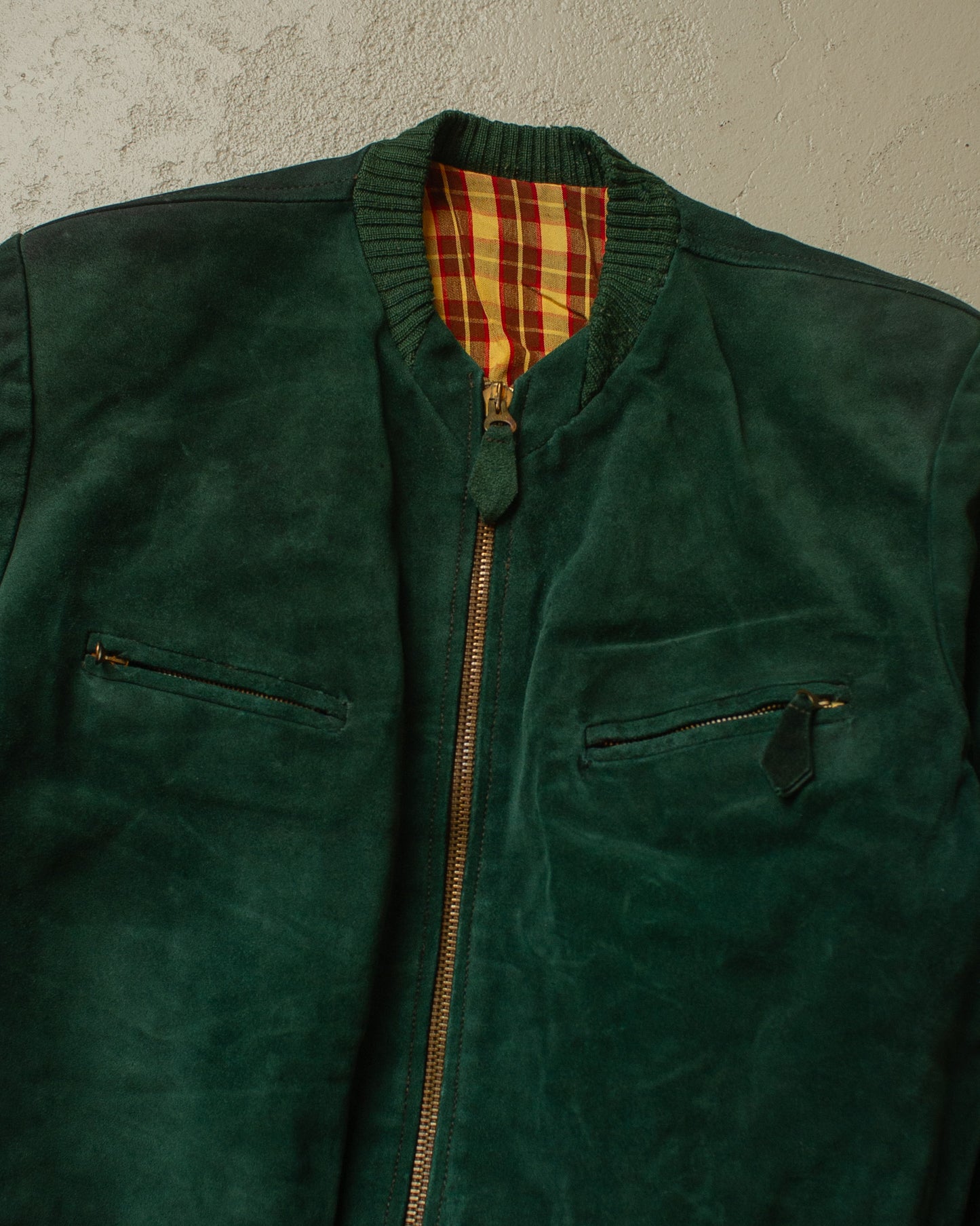 1930s/40s Suede Leather Sports Jacket green - S/M