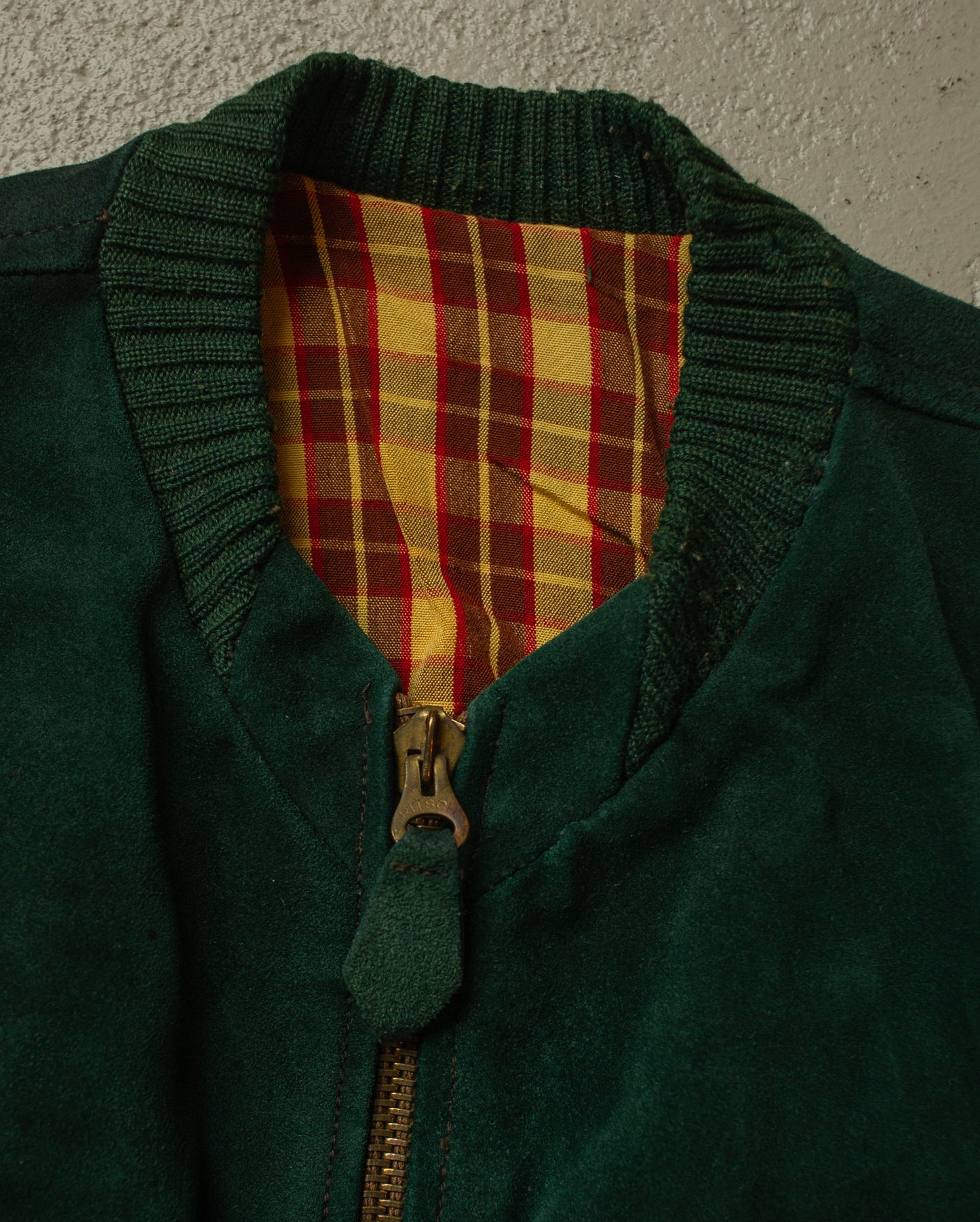 1930s/40s Suede Leather Sports Jacket green - S/M