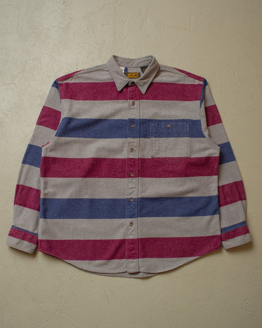 1990s Eddie Bauer striped Outdoor Shirt grey - L/XL