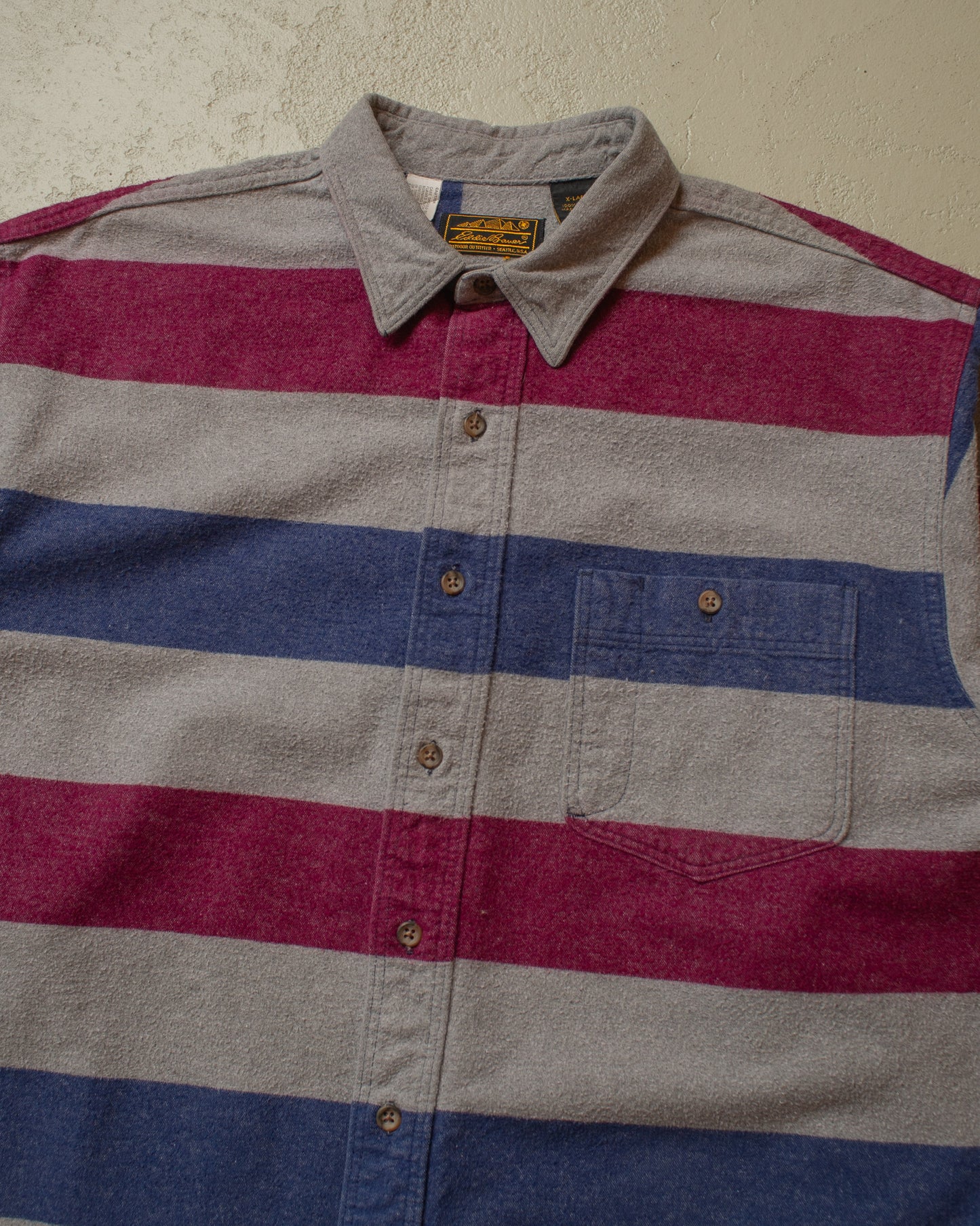 1990s Eddie Bauer striped Outdoor Shirt grey - L/XL