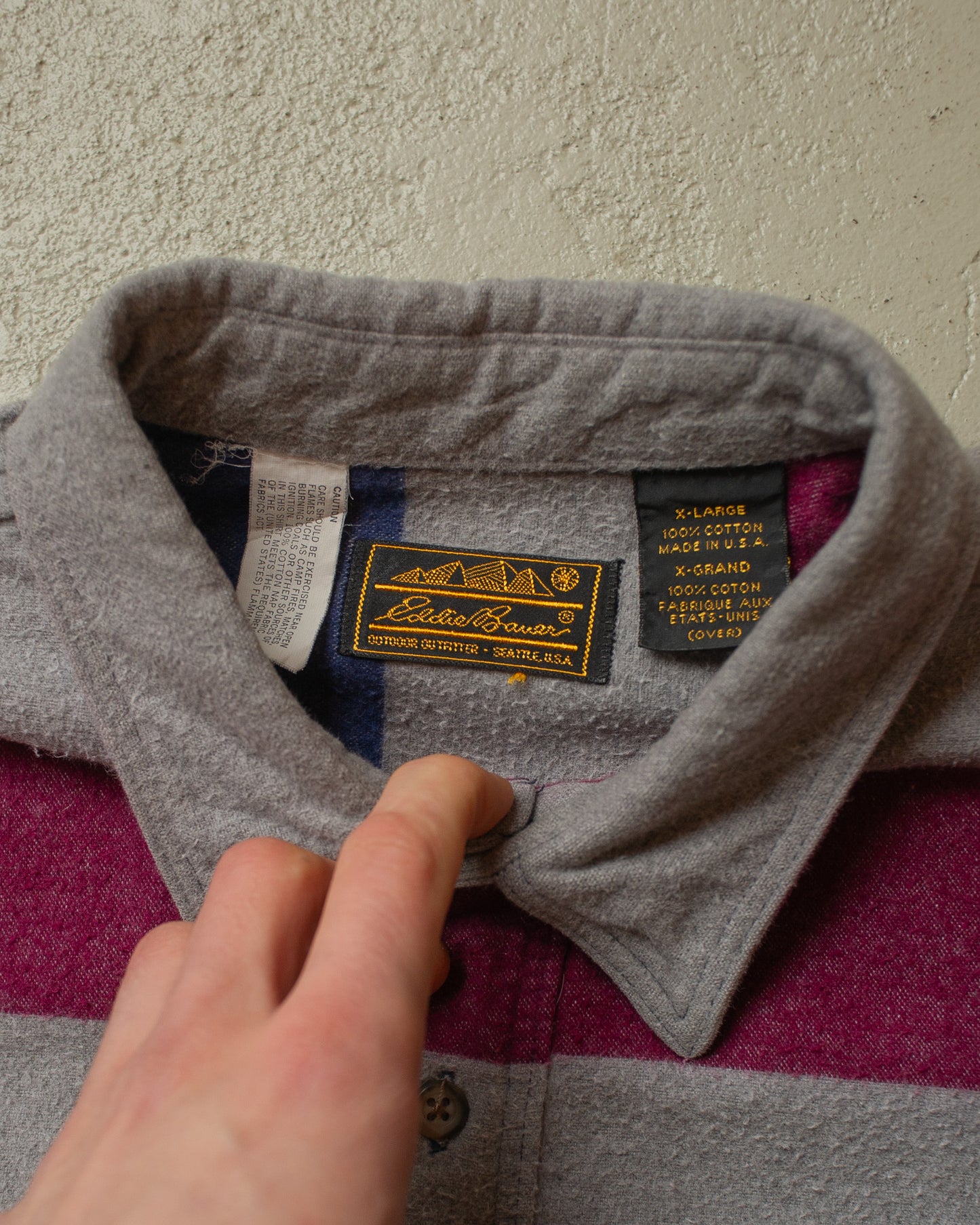 1990s Eddie Bauer striped Outdoor Shirt grey - L/XL