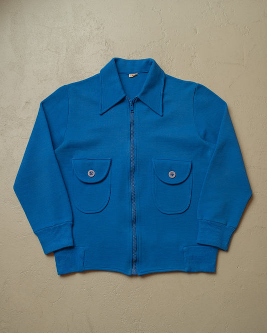 1960s German Wool Blend Knit Jacket blue - L