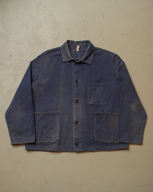 1950s German Cotton Twill Work Jacket blue - M/L