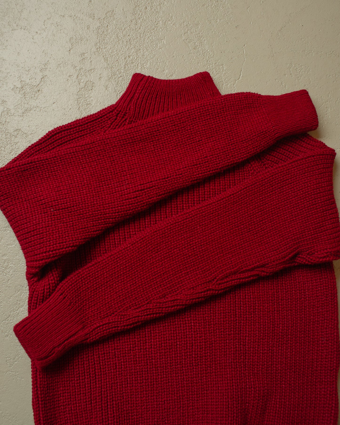 1970s unworn Handmade Knit Mockneck burgundy - S/M