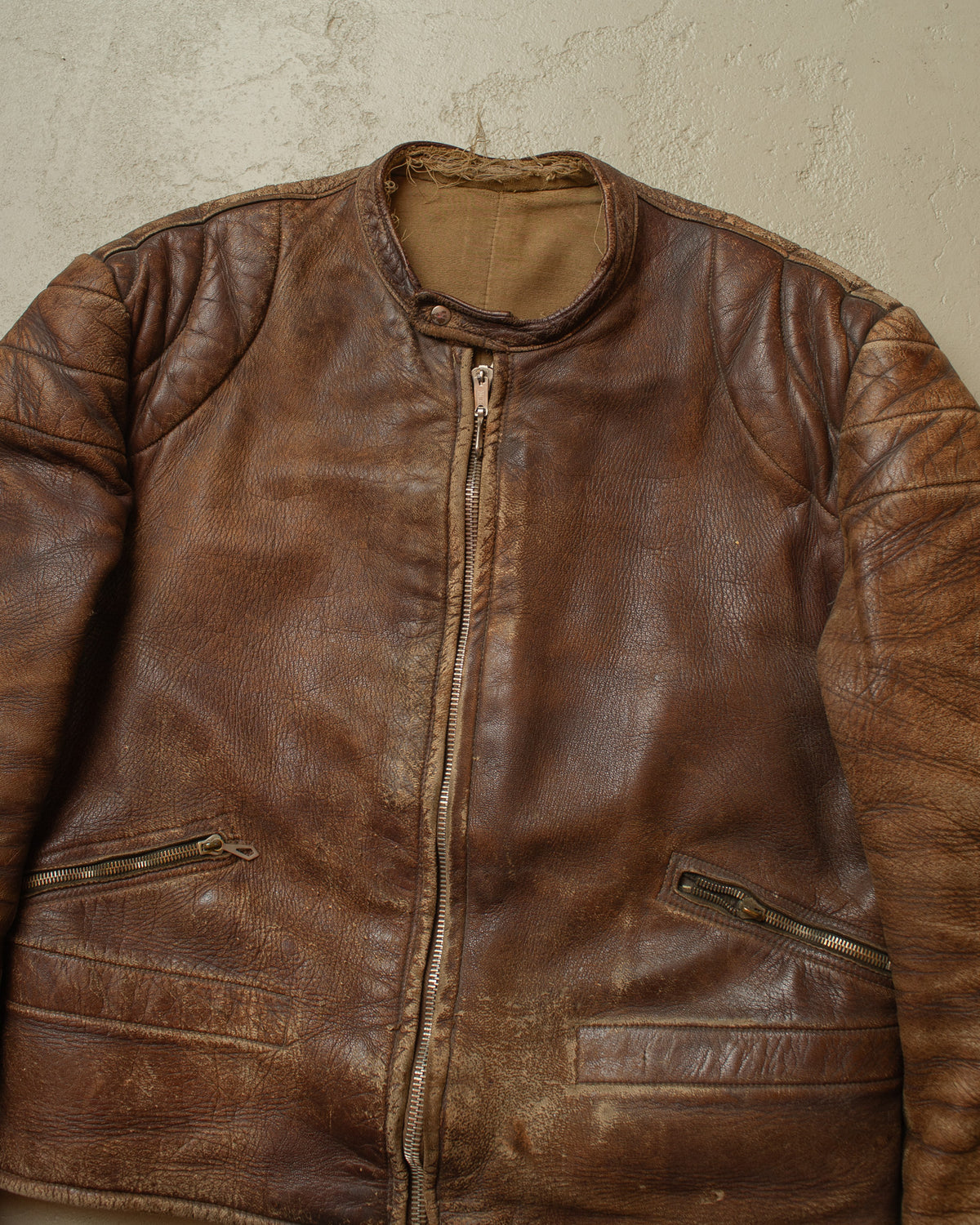 1940s/50s German Faded Biker Leather Jacket brown - M