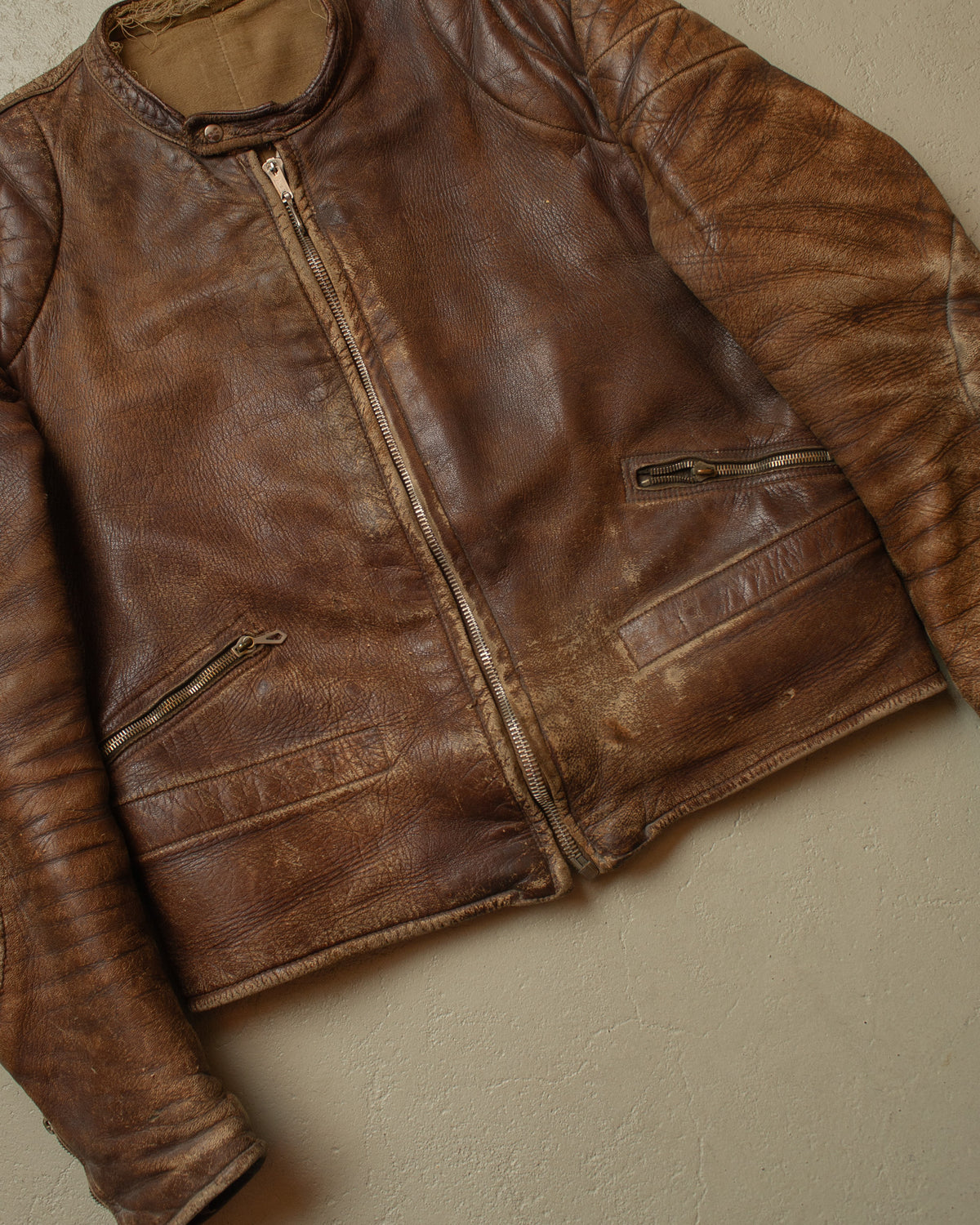 1940s/50s German Faded Biker Leather Jacket brown - M
