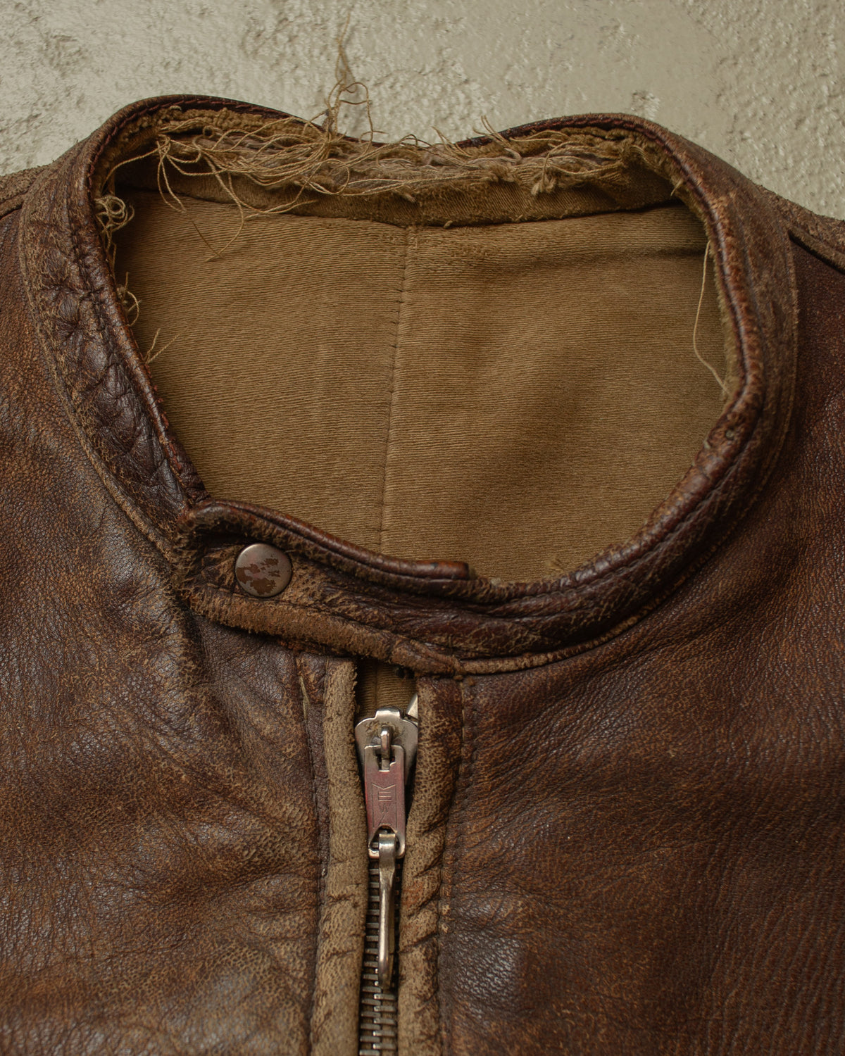 1940s/50s German Faded Biker Leather Jacket brown - M