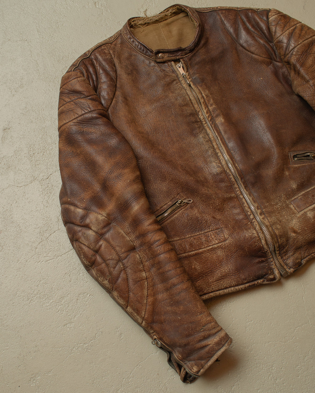 1940s/50s German Faded Biker Leather Jacket brown - M