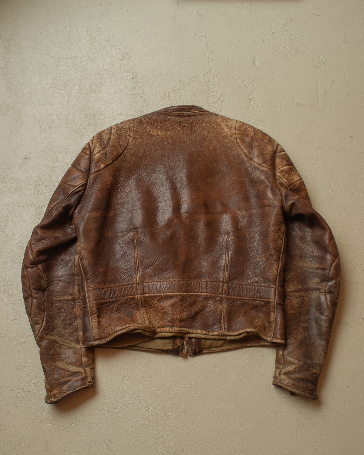 1940s/50s German Faded Biker Leather Jacket brown - M