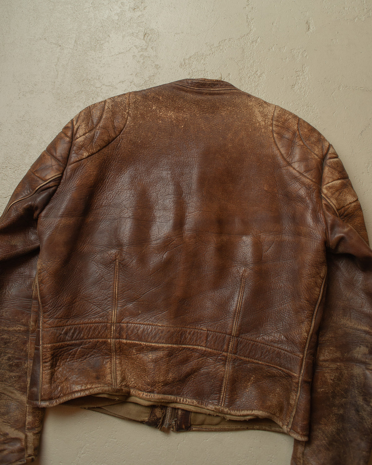 1940s/50s German Faded Biker Leather Jacket brown - M