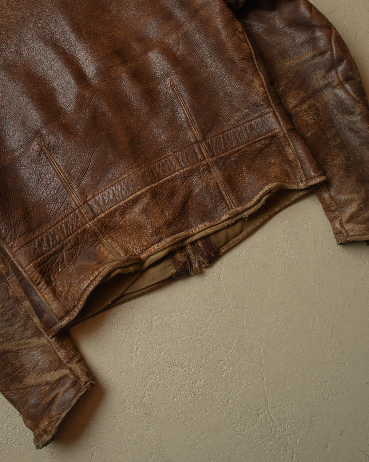 1940s/50s German Faded Biker Leather Jacket brown - M