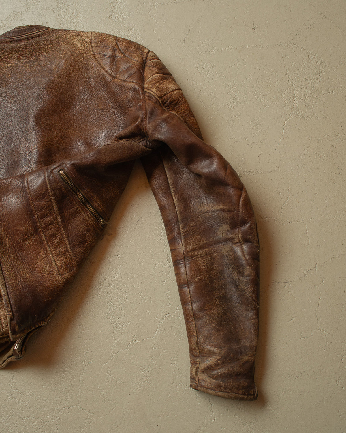 1940s/50s German Faded Biker Leather Jacket brown - M