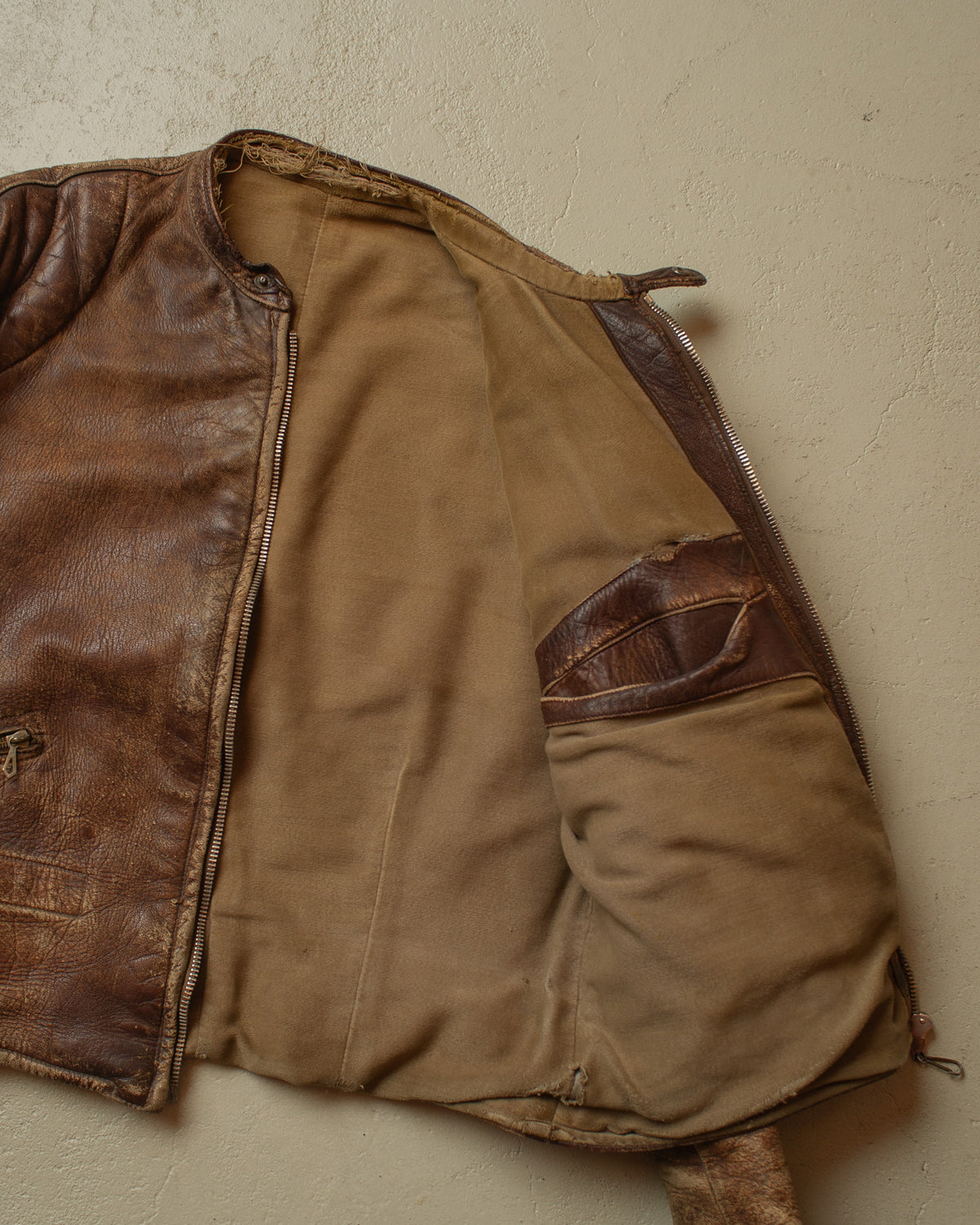 1940s/50s German Faded Biker Leather Jacket brown - M