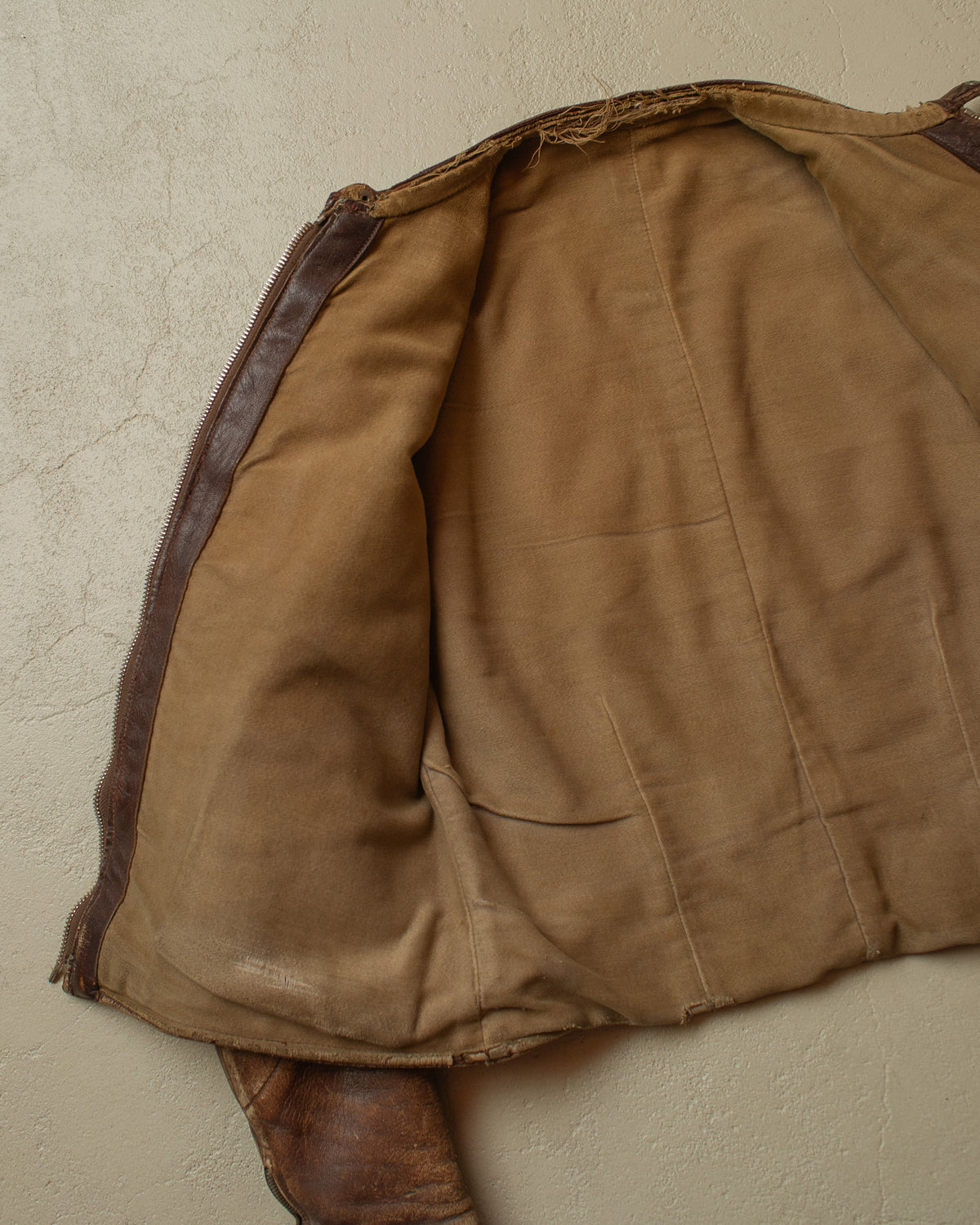1940s/50s German Faded Biker Leather Jacket brown - M