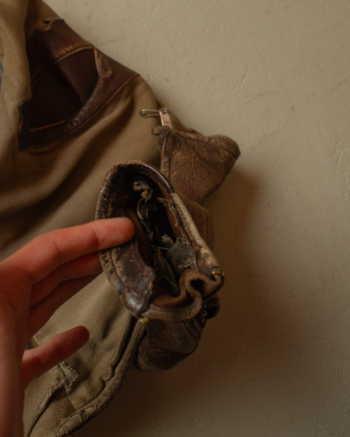 1940s/50s German Faded Biker Leather Jacket brown - M