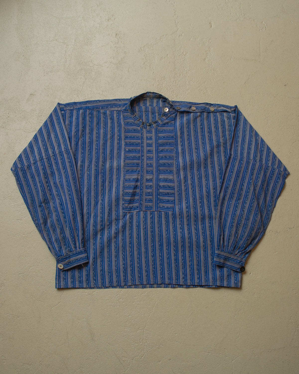 ca. 1920s East European Homemade striped Work Shirt blue - M