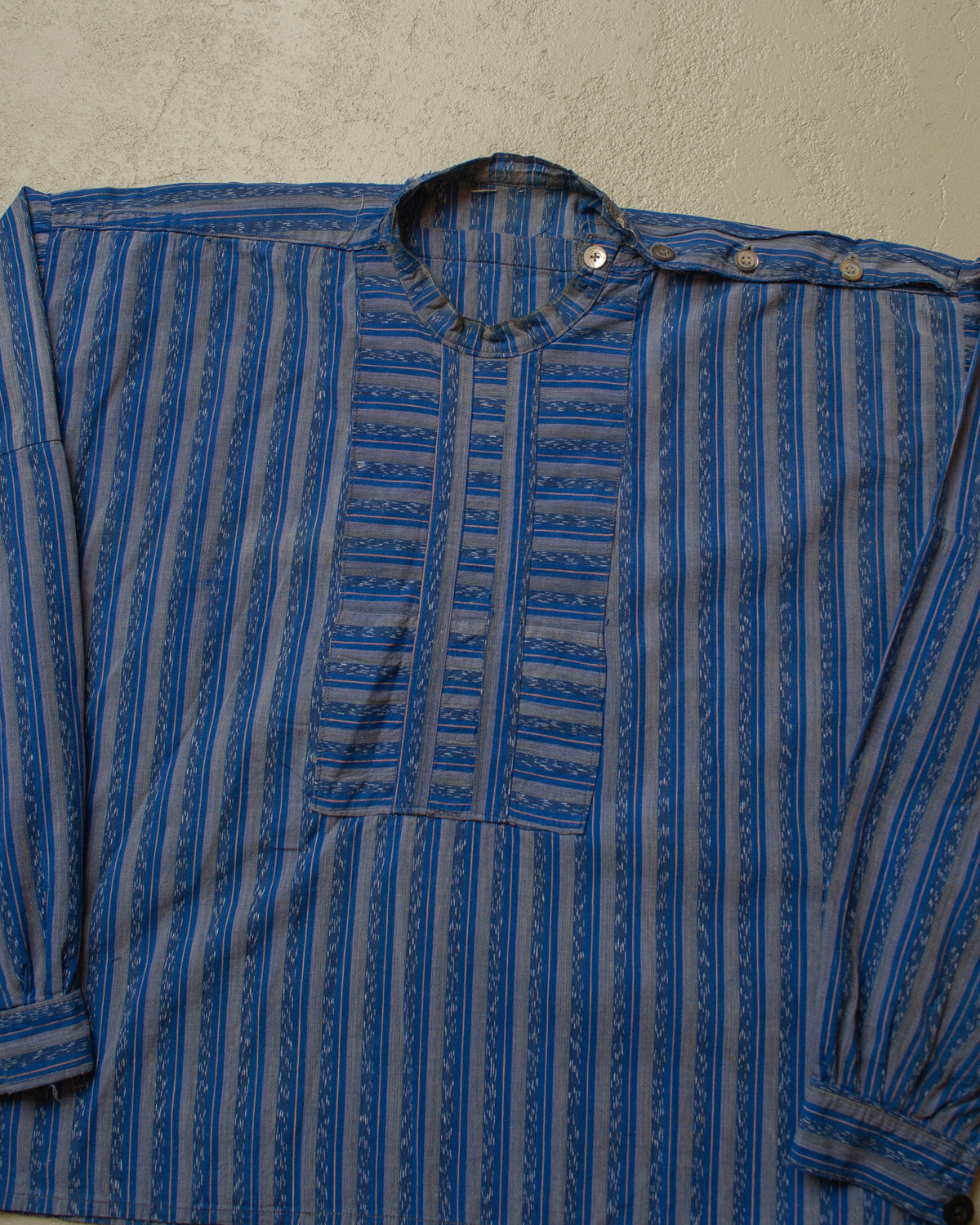 ca. 1920s East European Homemade striped Work Shirt blue - M