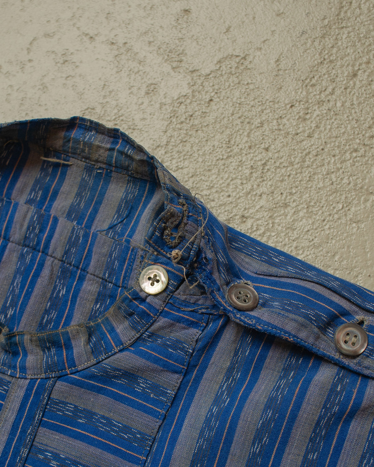 ca. 1920s East European Homemade striped Work Shirt blue - M