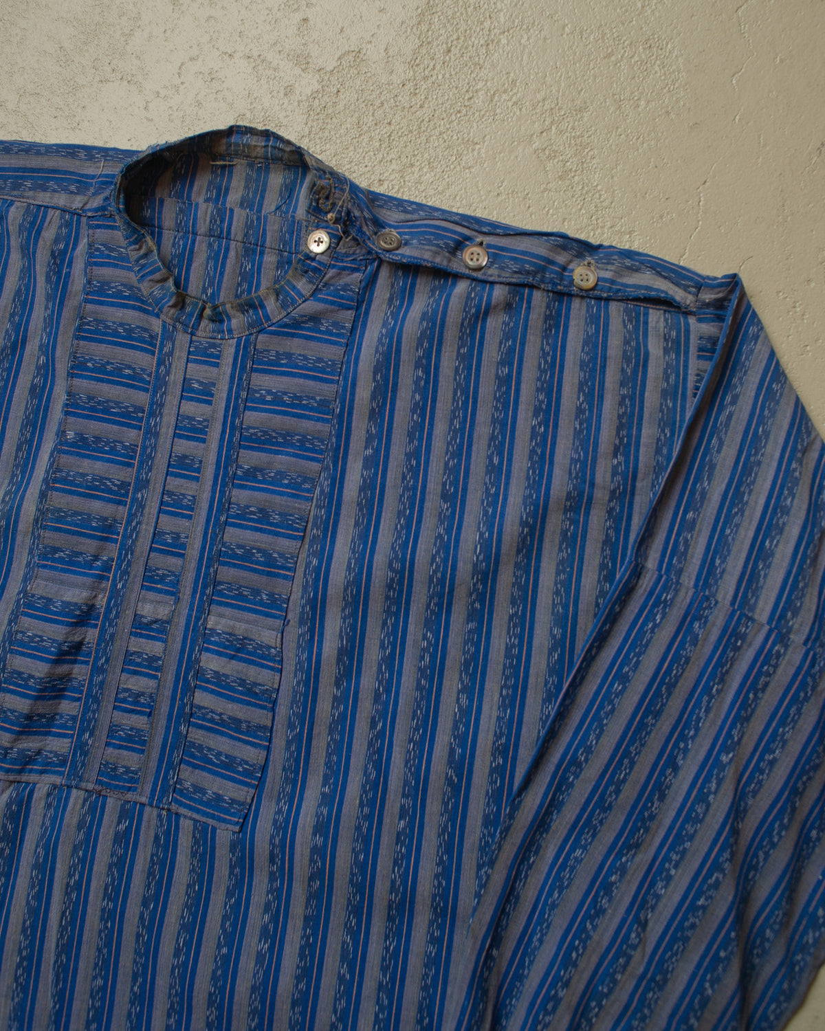 ca. 1920s East European Homemade striped Work Shirt blue - M
