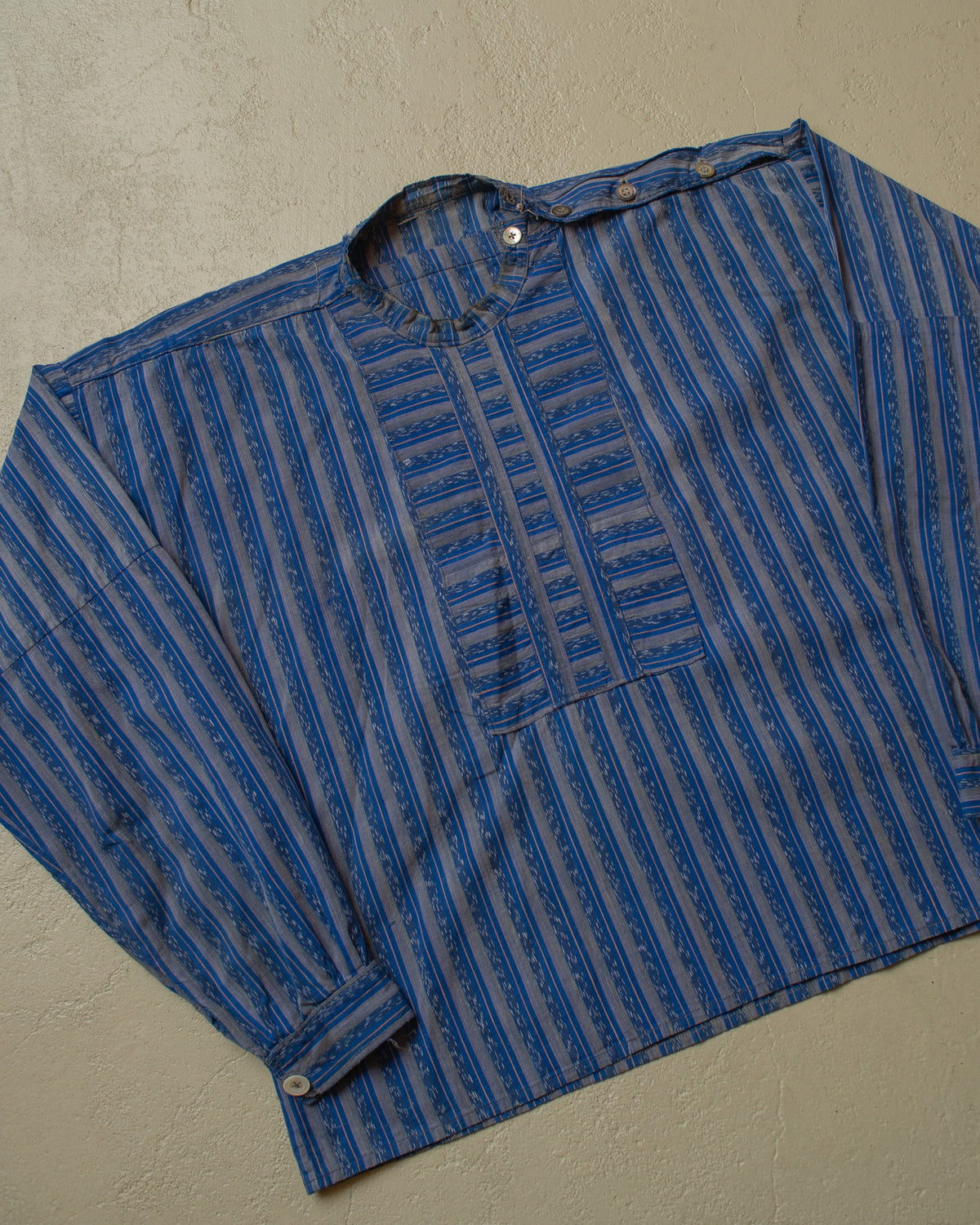 ca. 1920s East European Homemade striped Work Shirt blue - M