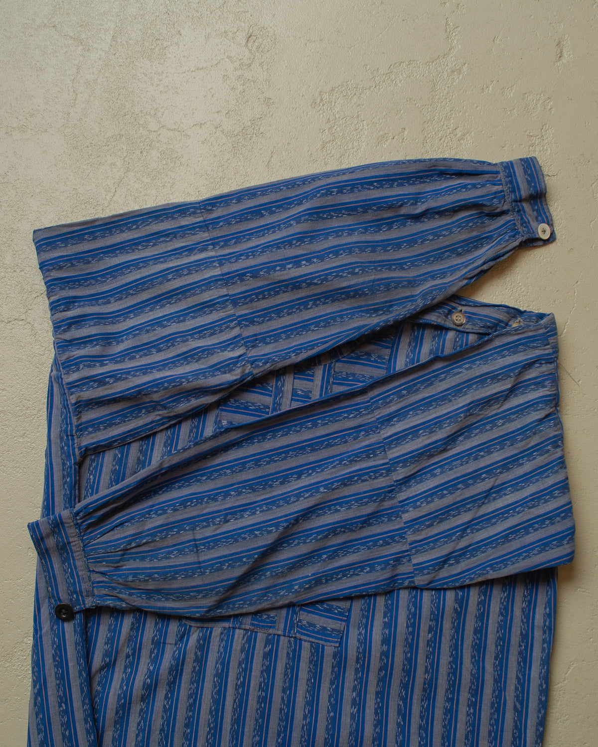 ca. 1920s East European Homemade striped Work Shirt blue - M