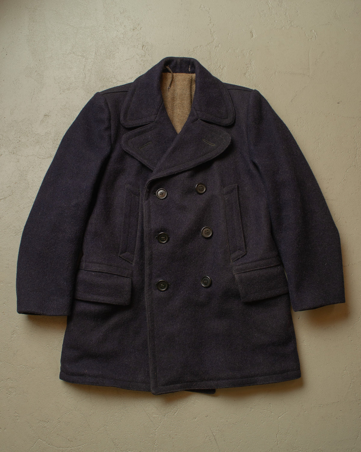 1920s German Double breasted & Belted Wool Short Coat blue - M