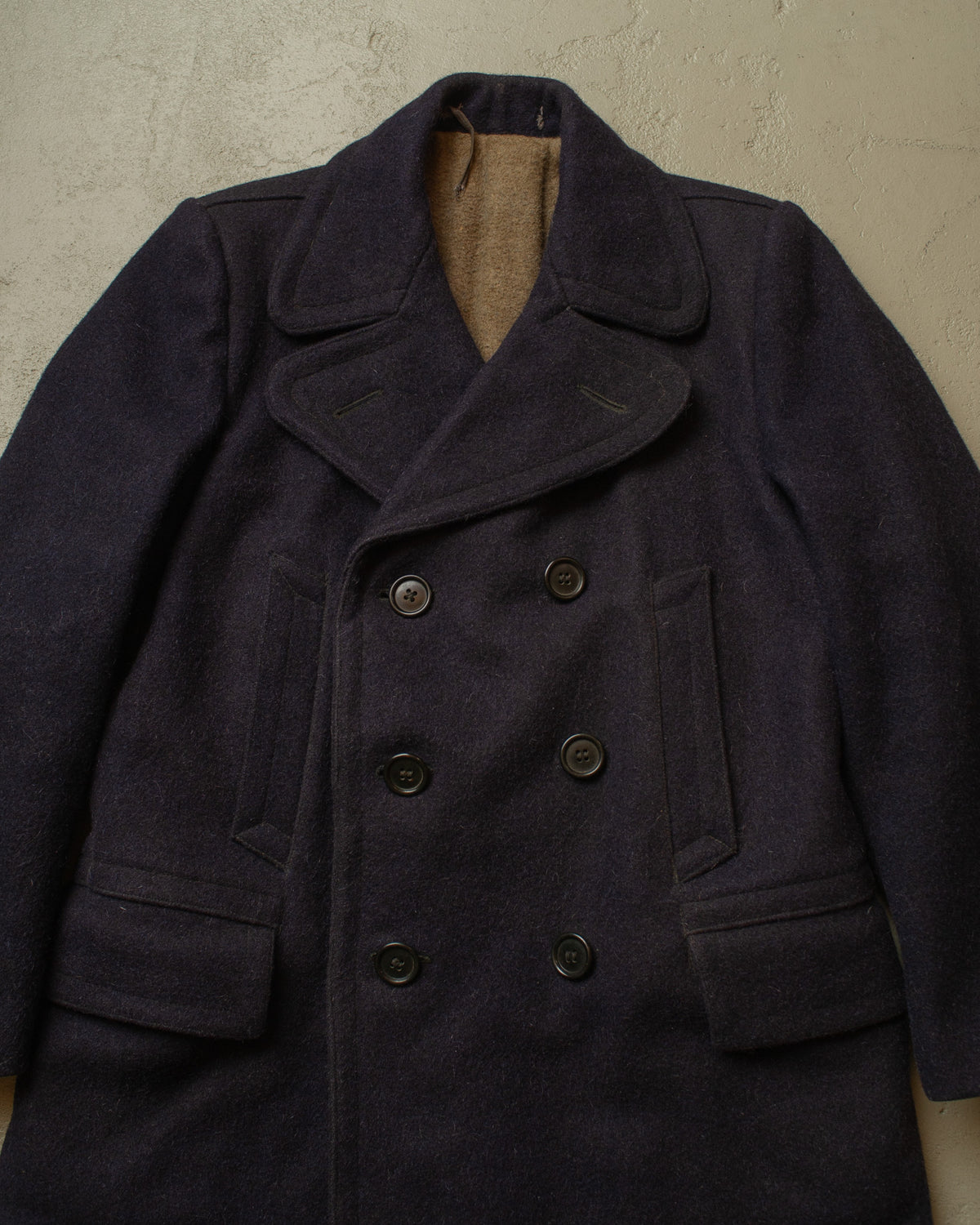 1920s German Double breasted & Belted Wool Short Coat blue - M