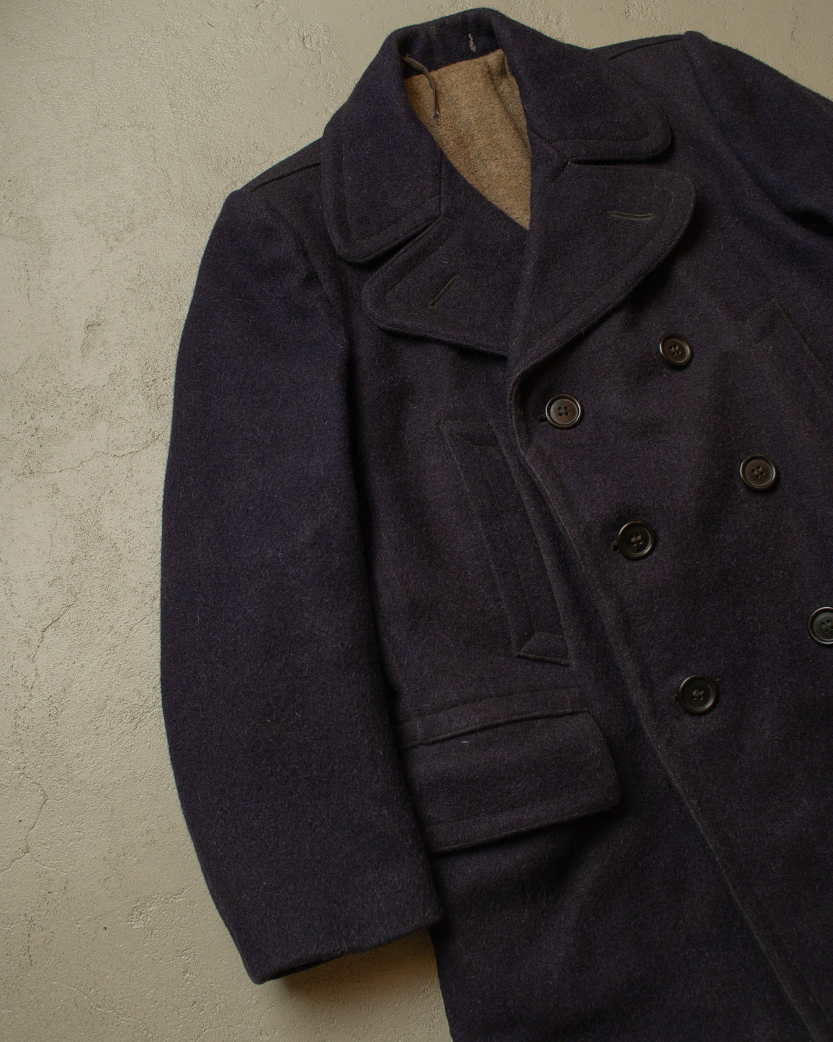 1920s German Double breasted & Belted Wool Short Coat blue - M