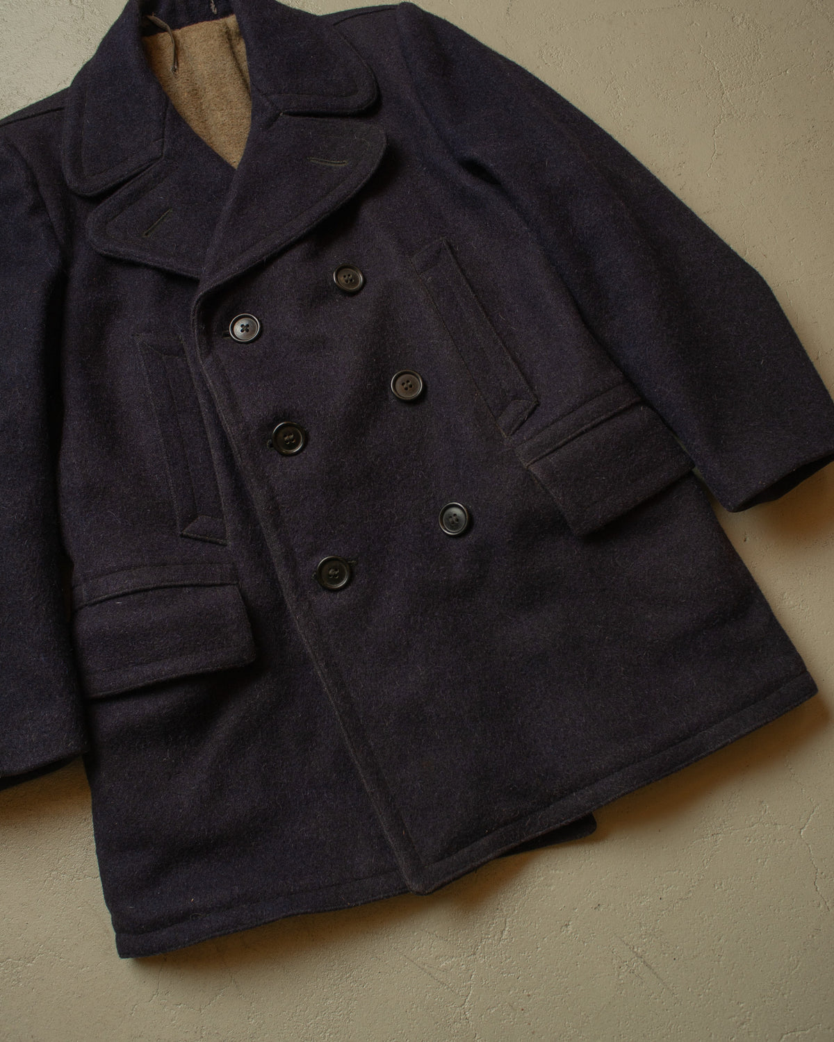 1920s German Double breasted & Belted Wool Short Coat blue - M