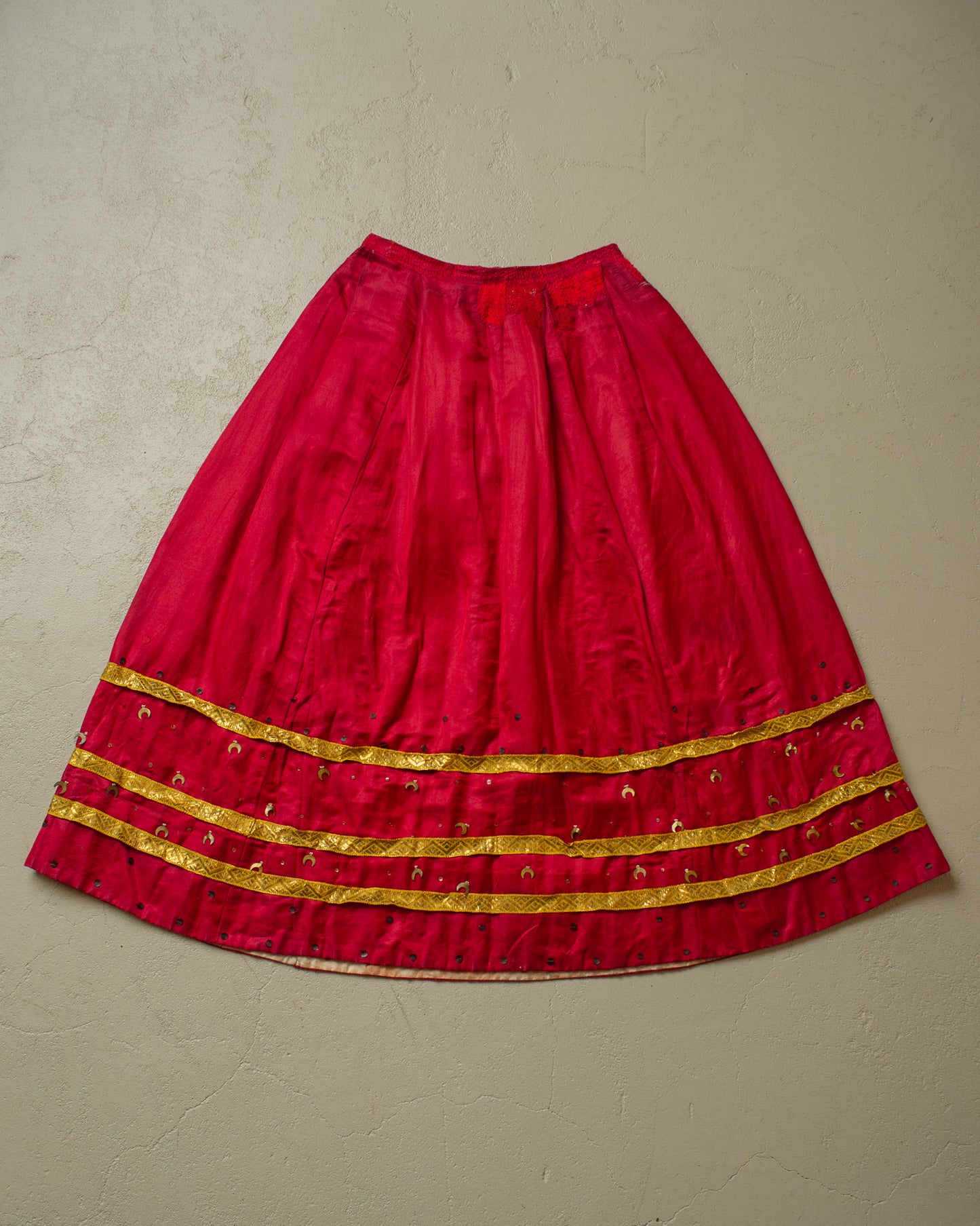1880s-1910s Womens Ceremonial Silk Skirt burgundy - XS/S