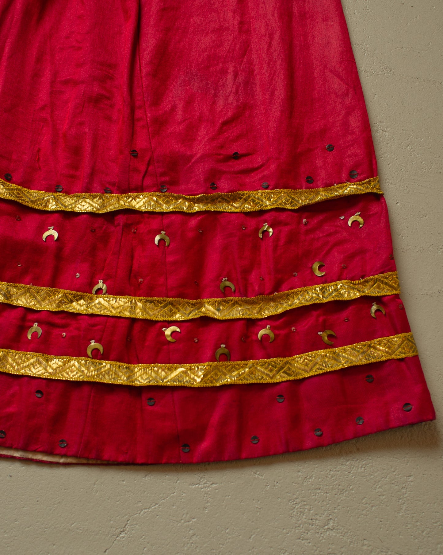 1880s-1910s Womens Ceremonial Silk Skirt burgundy - XS/S
