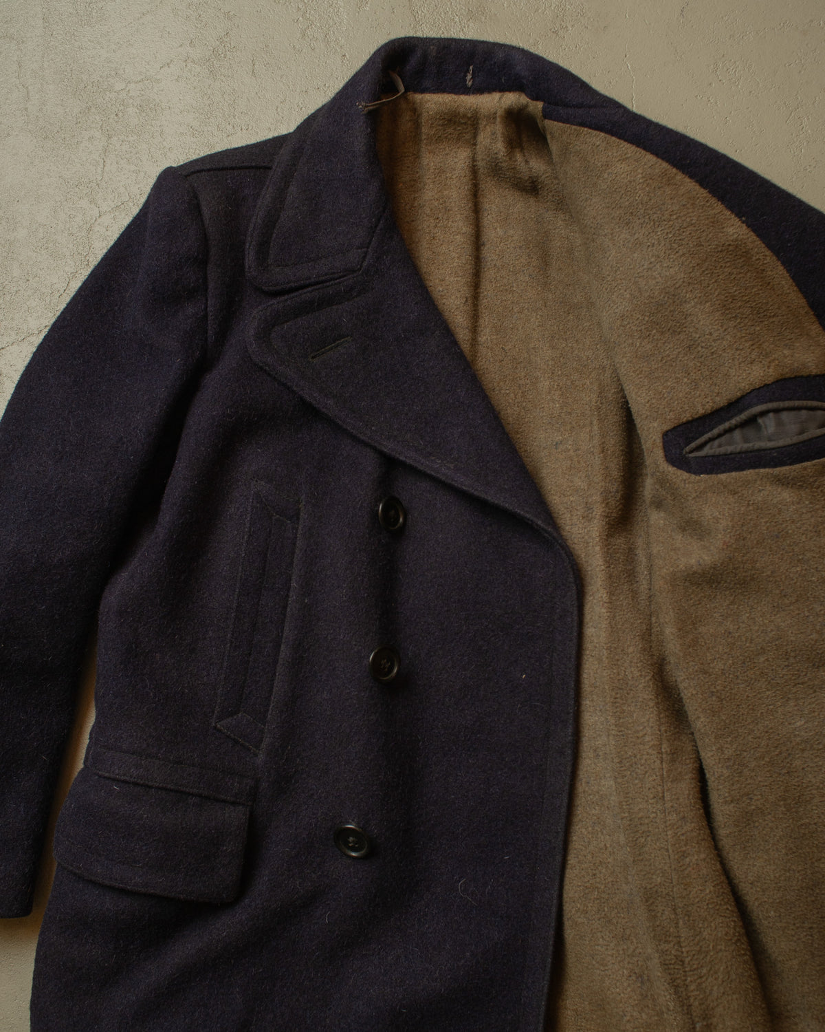 1920s German Double breasted & Belted Wool Short Coat blue - M