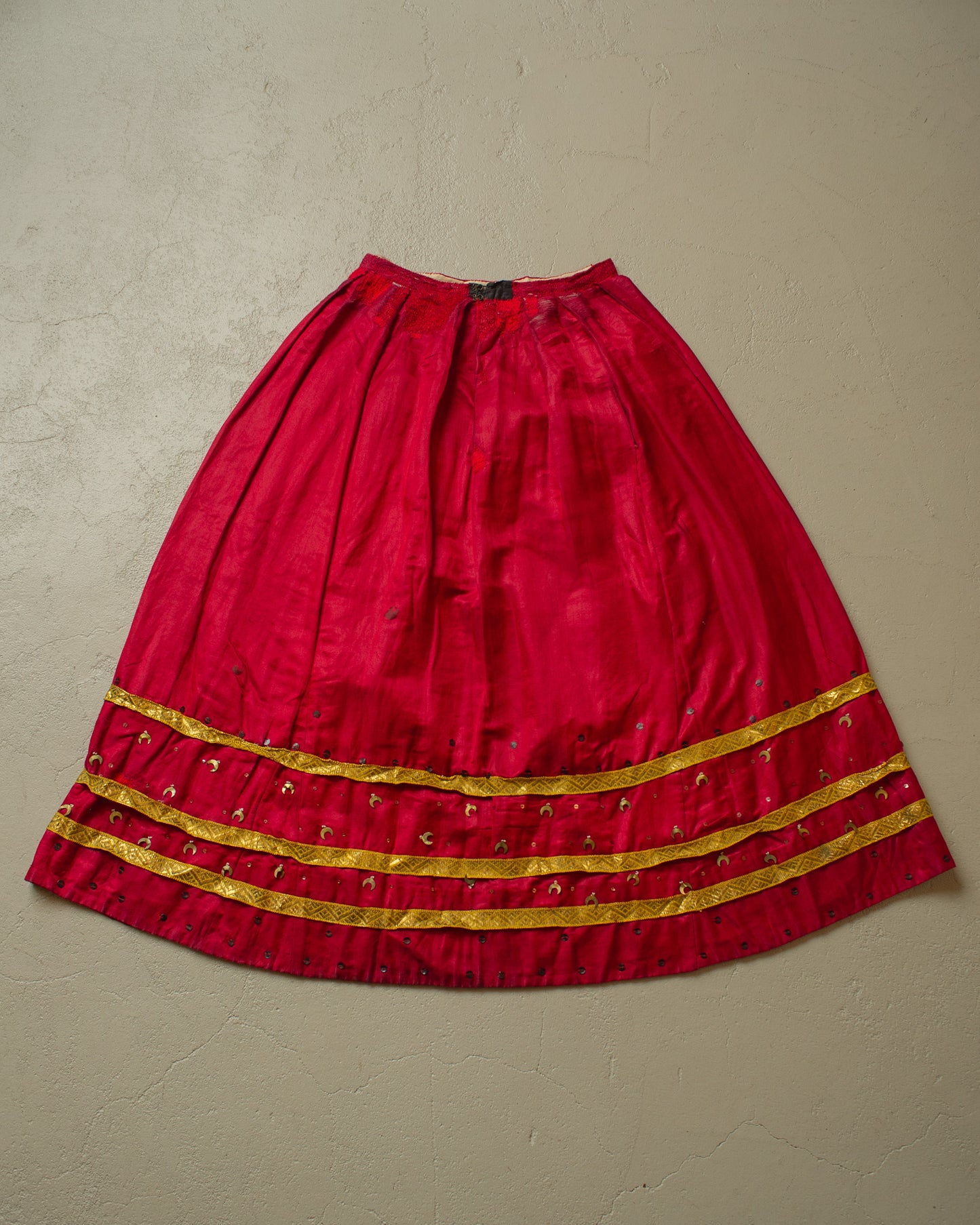 1880s-1910s Womens Ceremonial Silk Skirt burgundy - XS/S