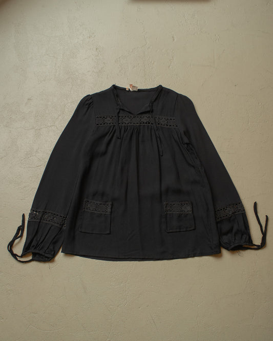 ca. 1960s British Womens Rayon Lace Shirt black - S