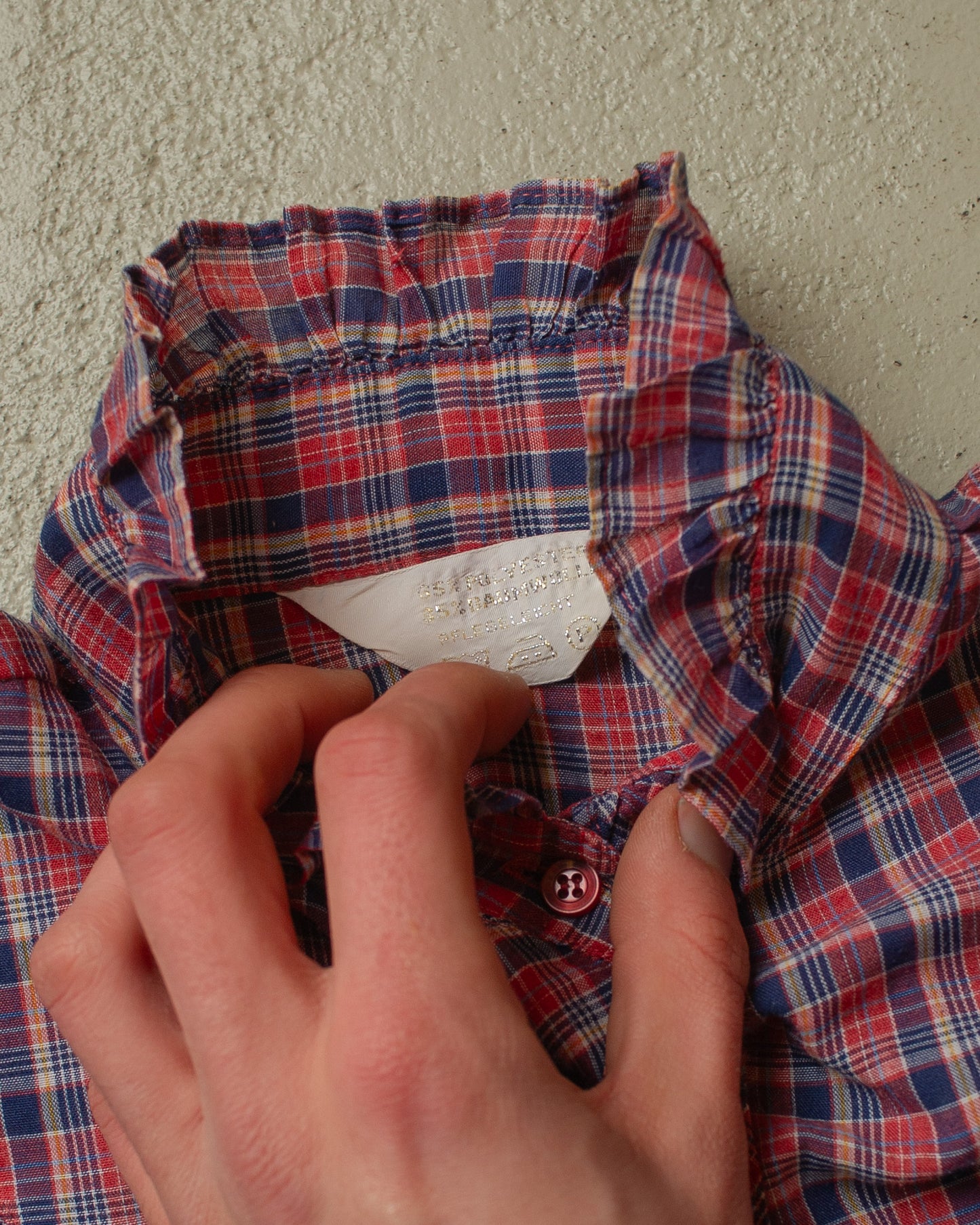1970s Womens checkered Blouse red/blue - M/L