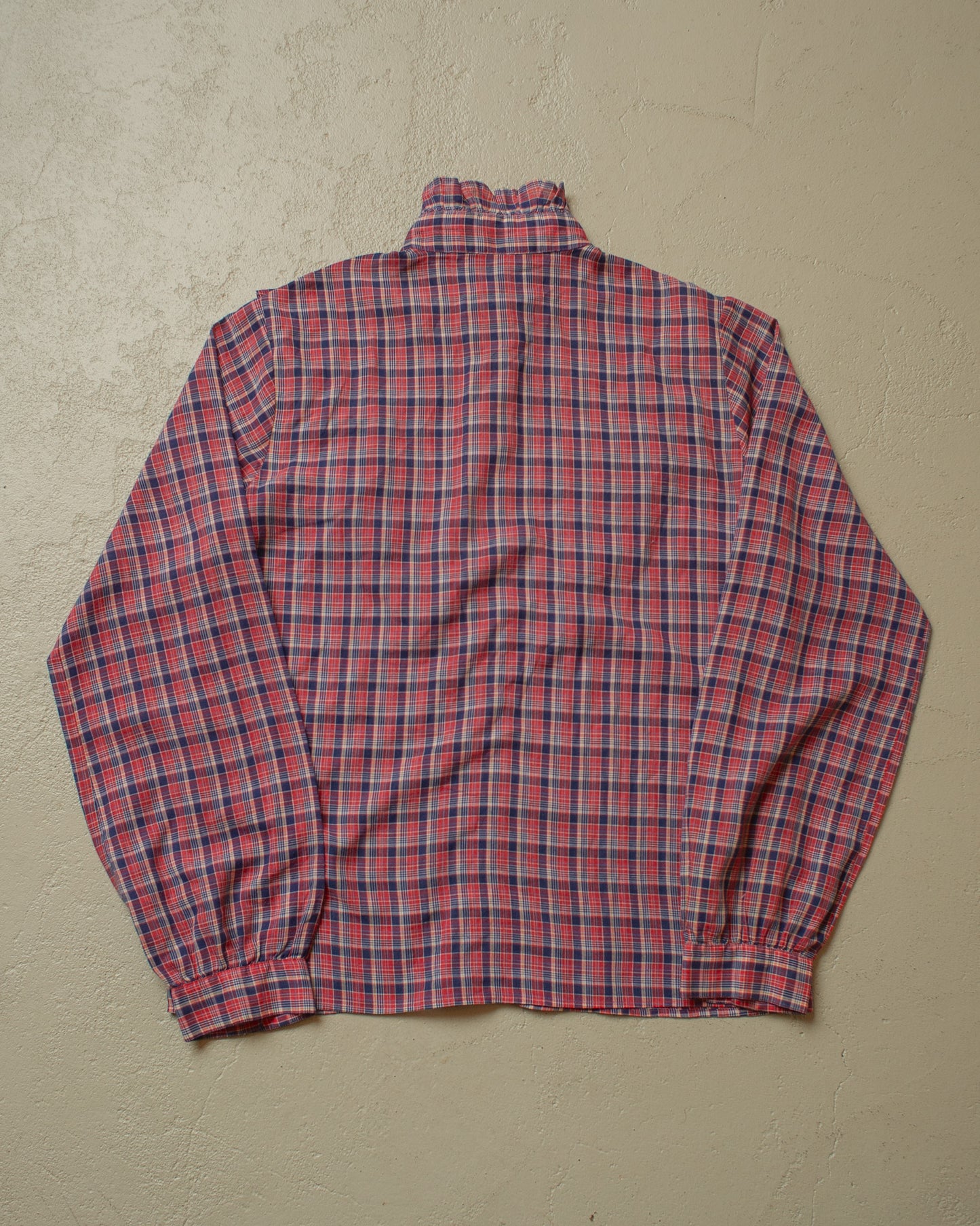 1970s Womens checkered Blouse red/blue - M/L