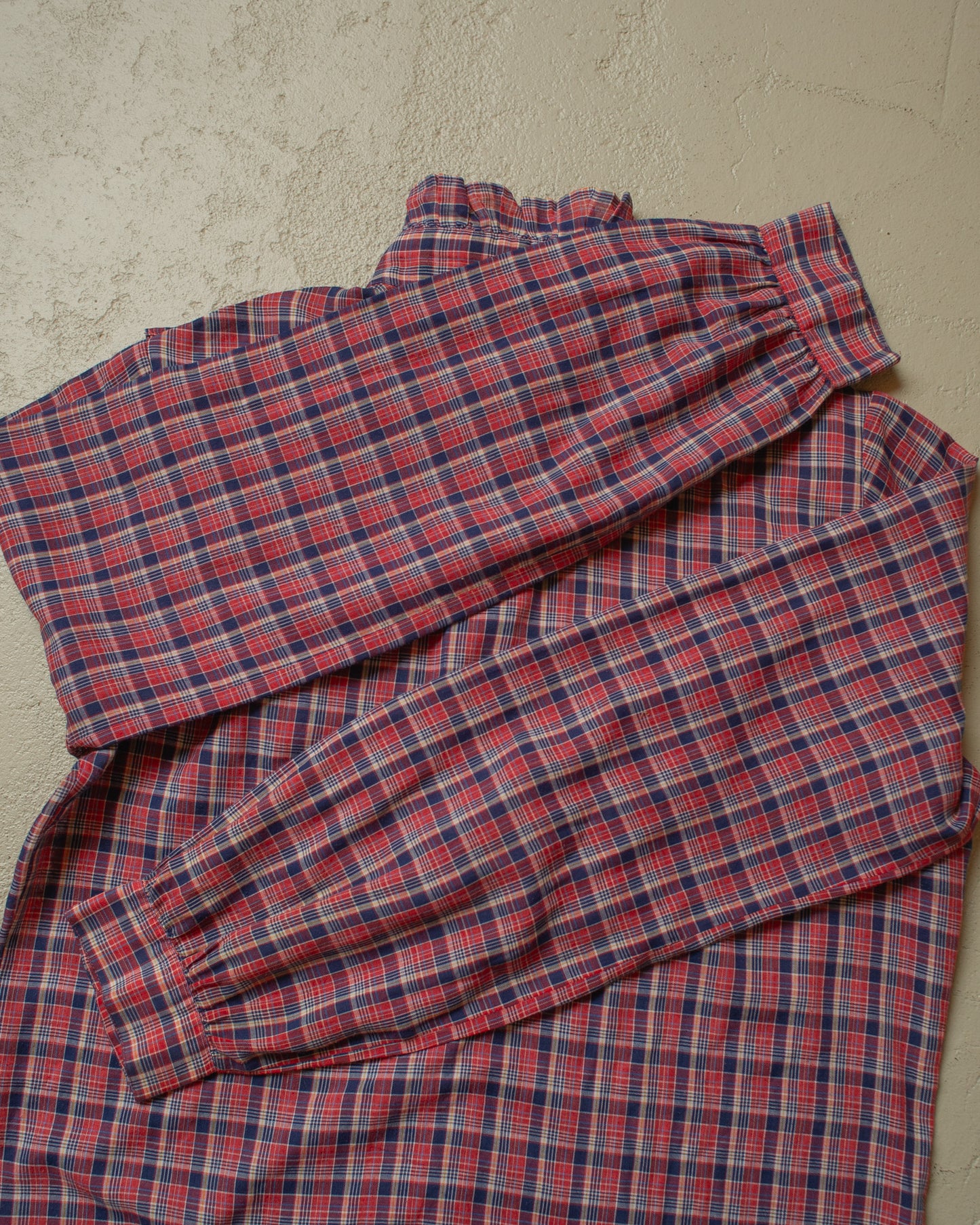 1970s Womens checkered Blouse red/blue - M/L