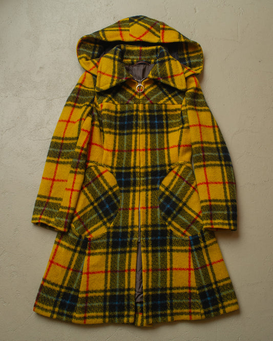 1960s British Womens Wool/Mohair checkered Coat yellow - S