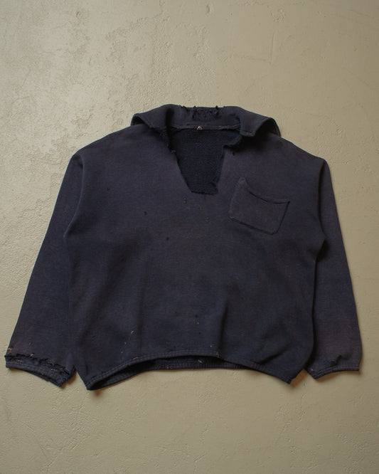 1930s/40s thrashed German Cotton Sweatshirt navyblue - M