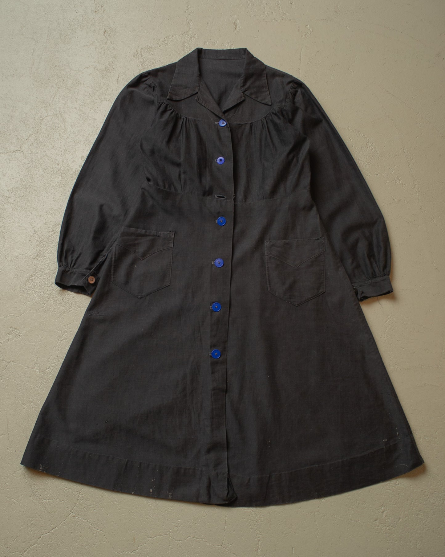 1920s/30s Womens French Handsewn Work Dress black - S/M