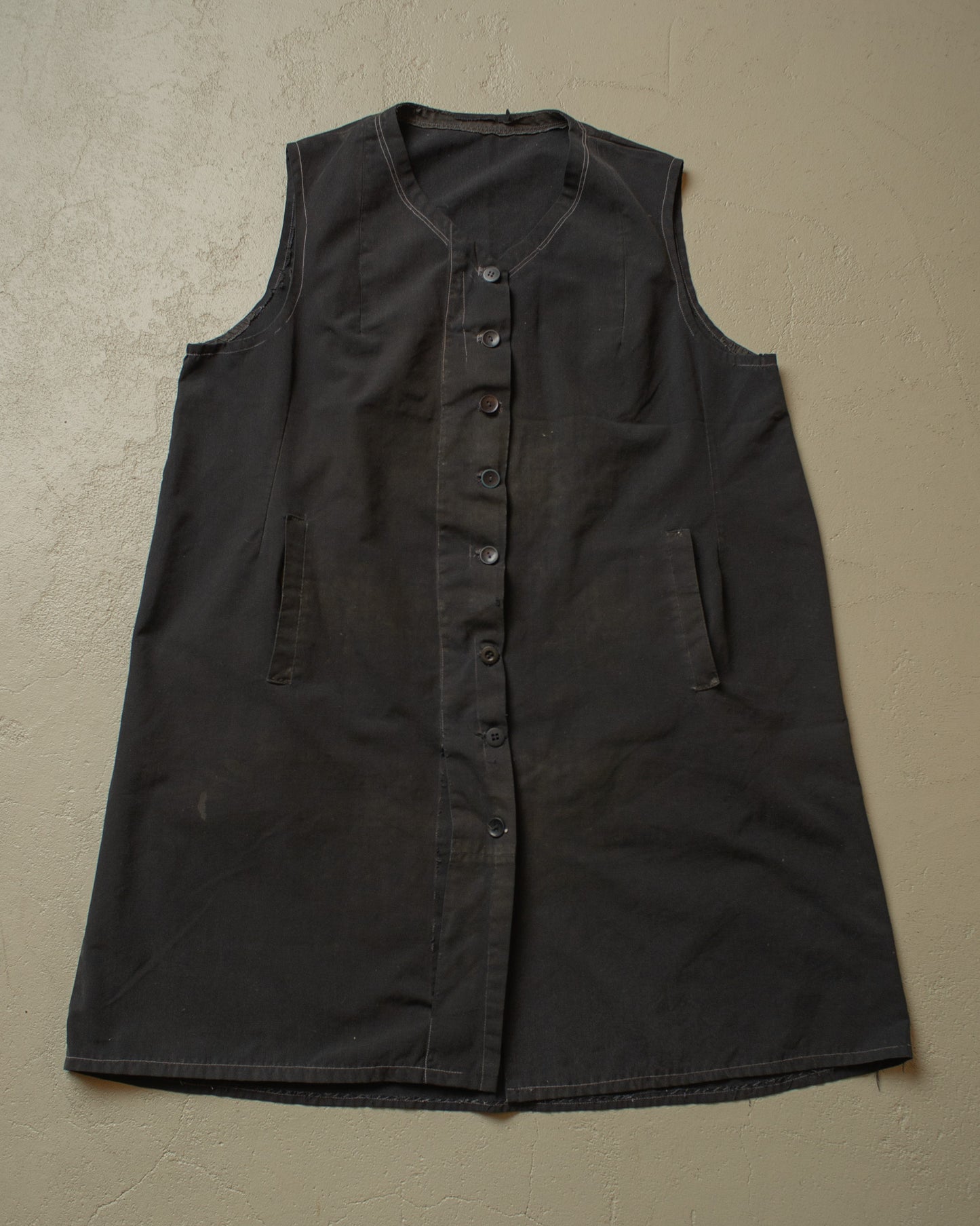 1920s/30s French Handsewn Sleeveless Work Dress black - S-L