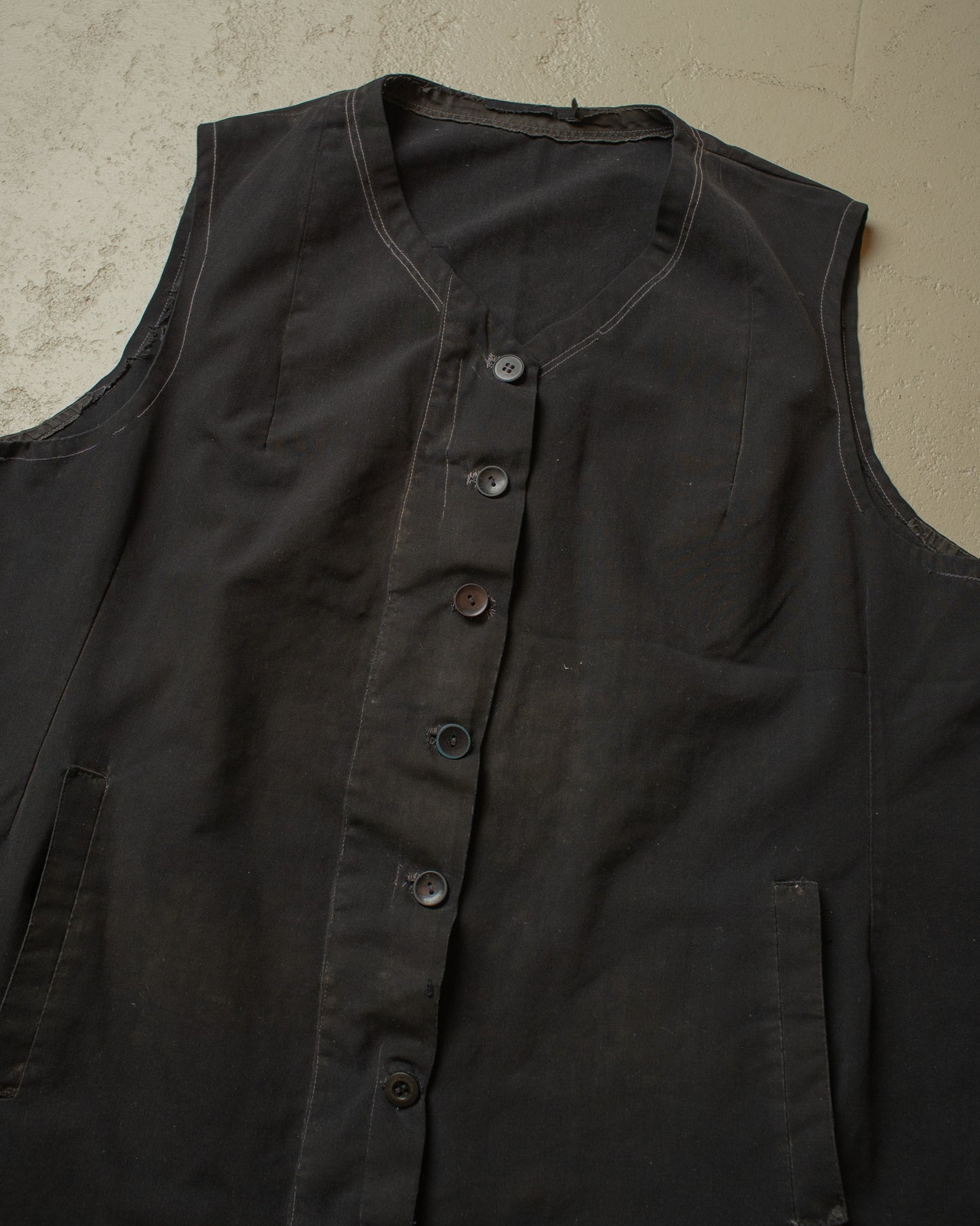 1920s/30s French Handsewn Sleeveless Work Dress black - S-L