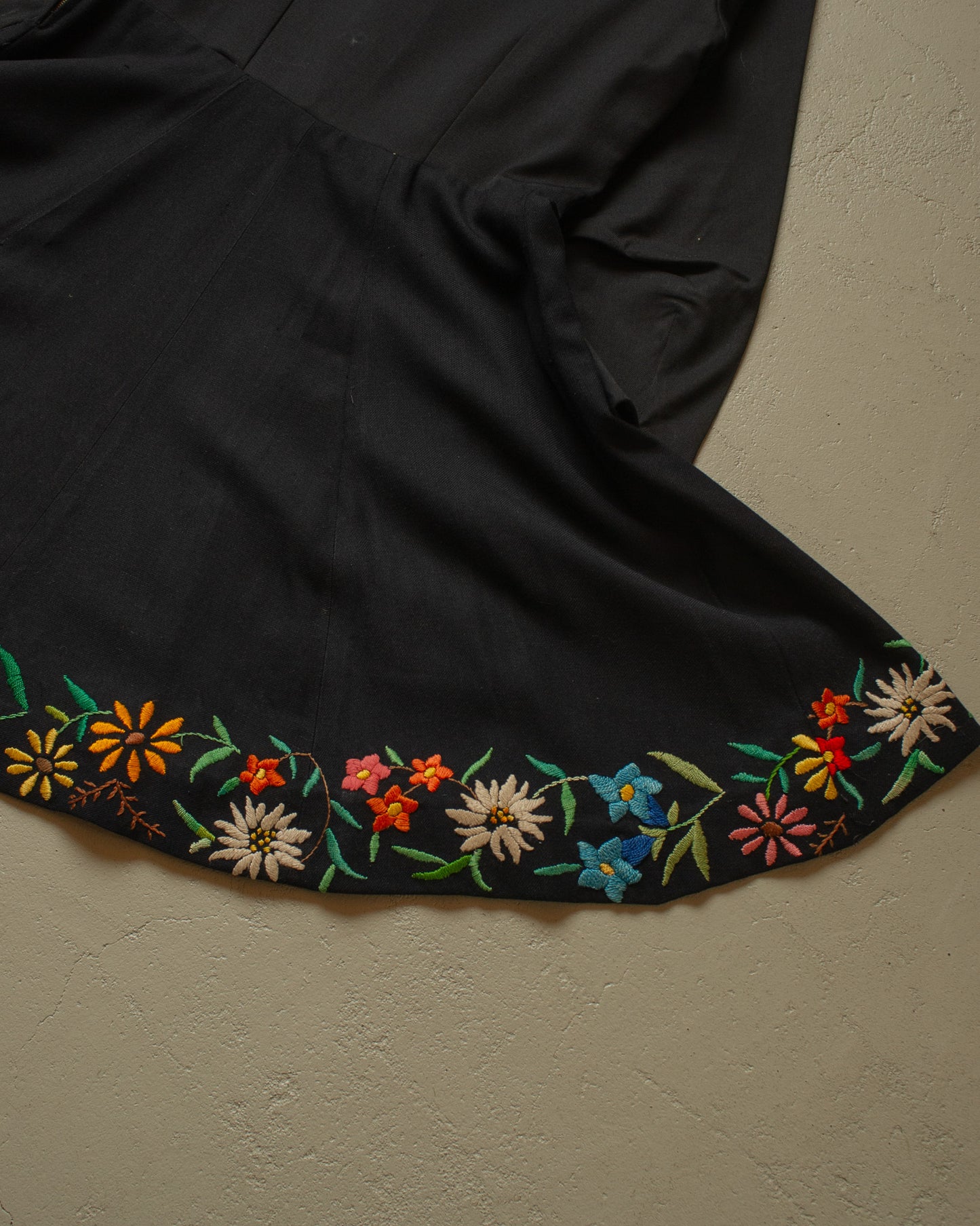 1940s/50s Austrian Embroidered Folk Dress black - M/L