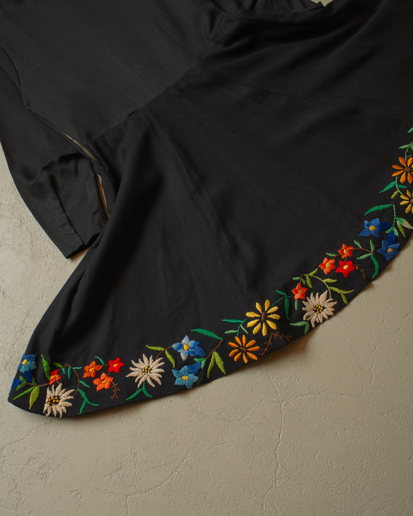 1940s/50s Austrian Embroidered Folk Dress black - M/L