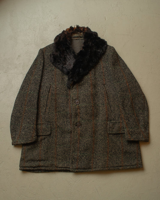1920s/30s German Fur Collar Belted Wool Jacket "grey" - M/L