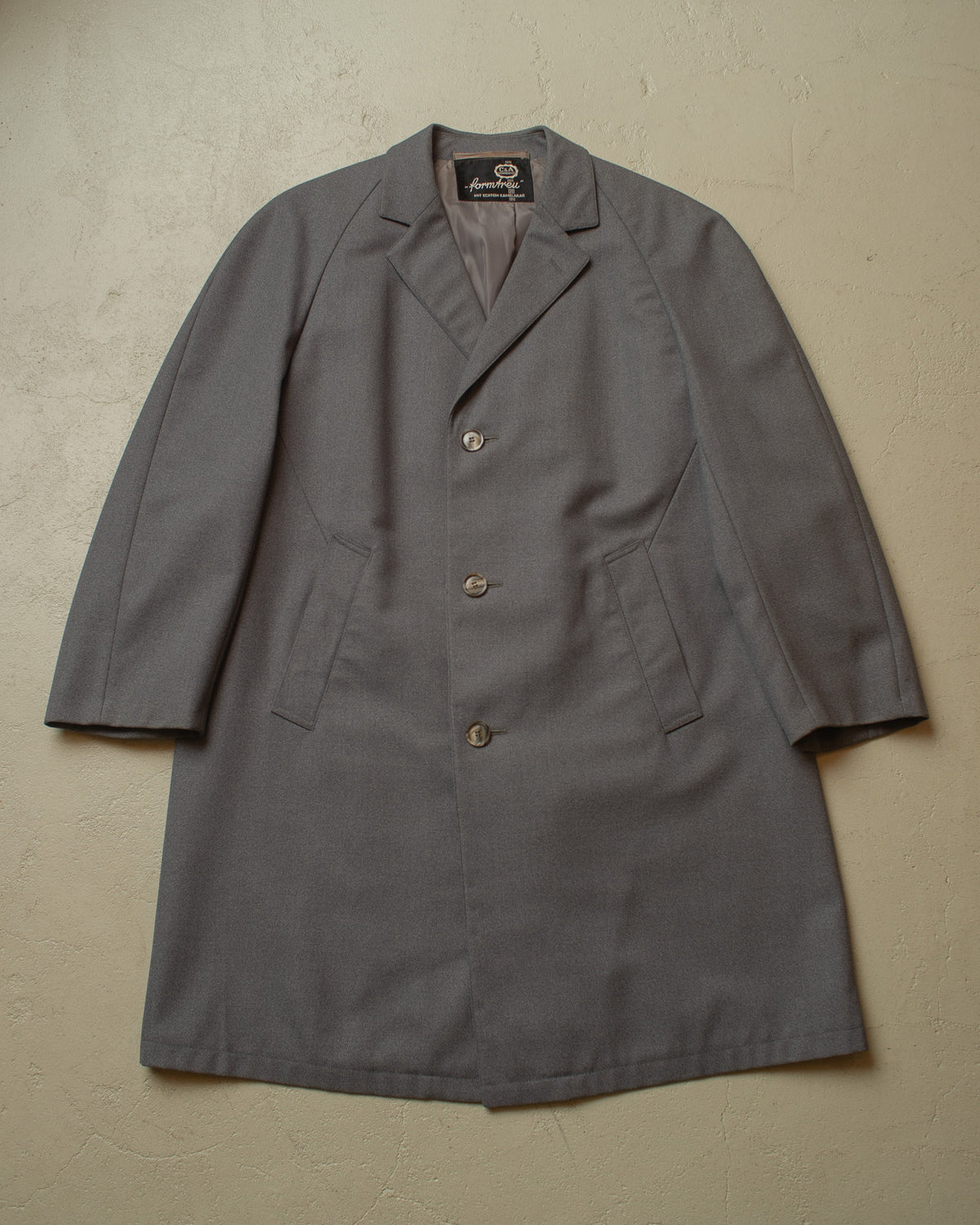 1960s German C&A Wool Gabardine Raglan Coat grey - M