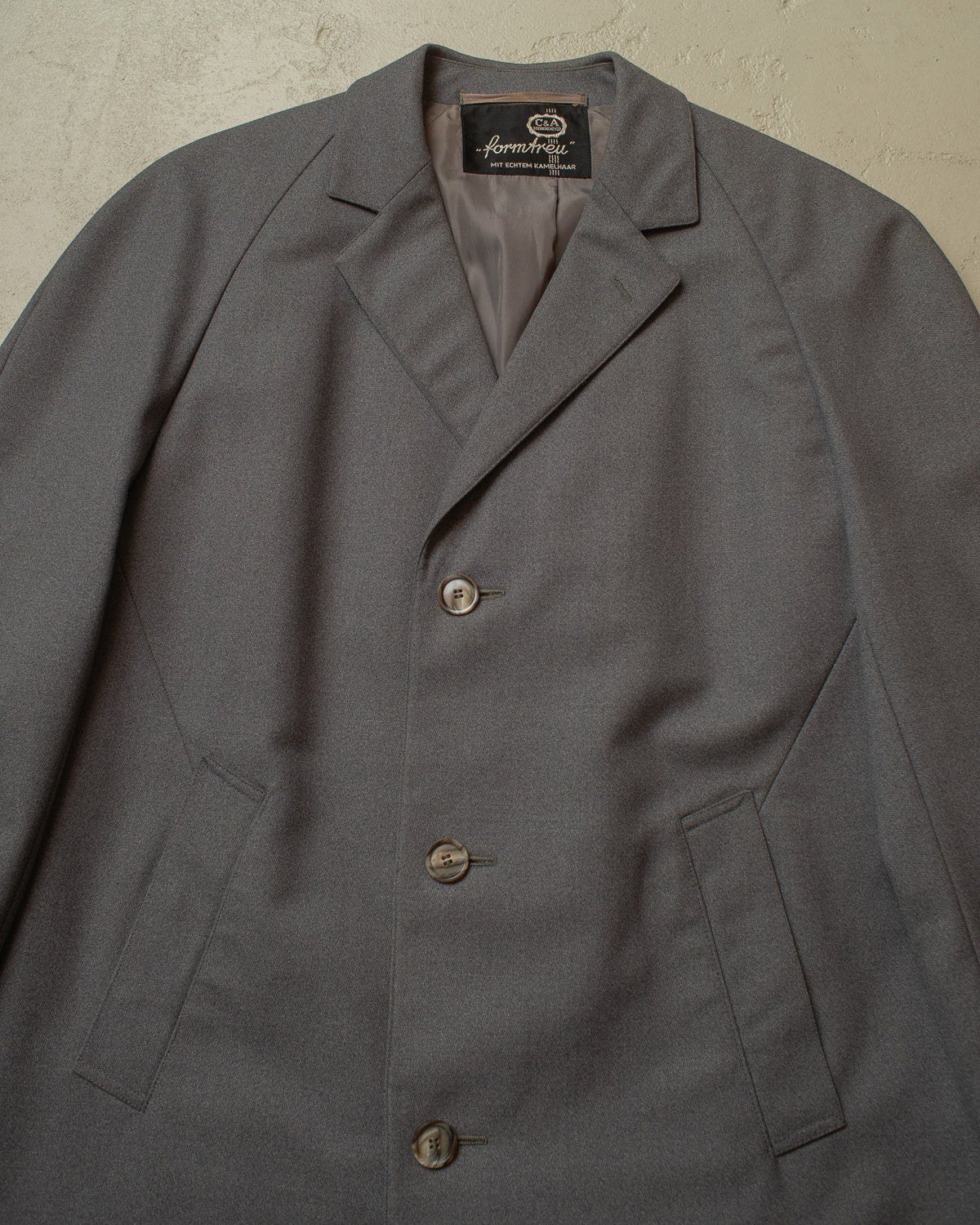 1960s German C&A Wool Gabardine Raglan Coat grey - M
